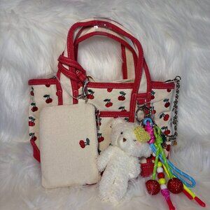 NEW Madden Girl Cherry Mini Tote Crossbody Bag w/Plush Charm & Keychain